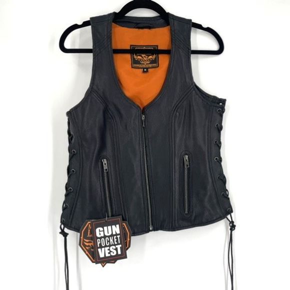 Milwaukee Leather Jackets & Blazers - Milwaukee Leather Women's Gun Pocket Side Lace Biker Style Vest Black Medium NWT